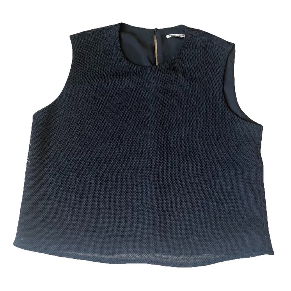 Adolfo Dominguez Black Mesh Tank Top Size 42 US 8 Boxy Lined Minimalist Capsule